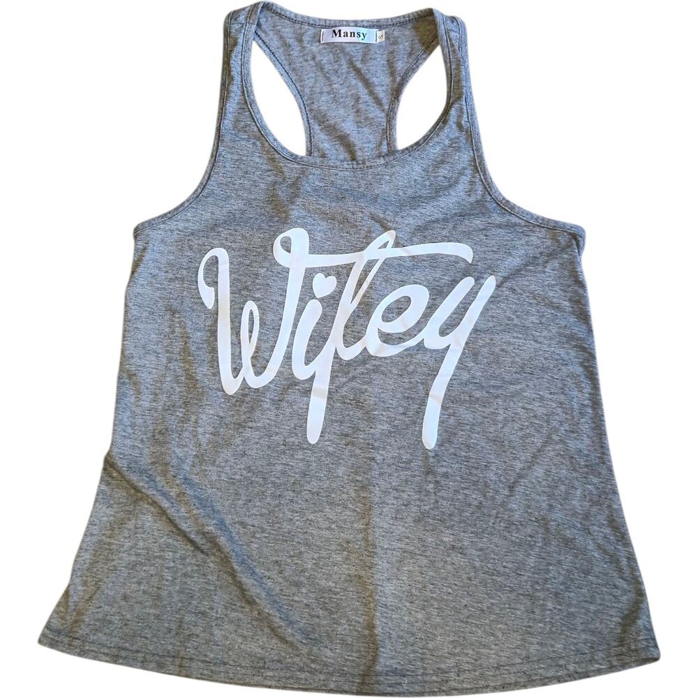 Mansy S Gray Racerback Tank Top Wifey Graphic Shirt Sleeveless Casual Bridal